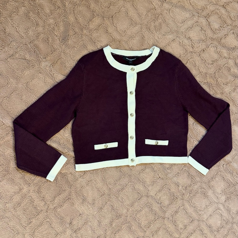 French Connection Burgundy and Cream Cardigan Jacket NWT